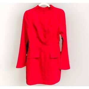 Commense Red Mock Neck Long Sleeve Mini Dress with Flap Pockets Size S